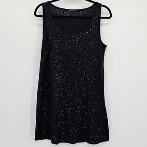 Eileen Fisher Black silk sequin Tunic top Dress  Womens Size medium